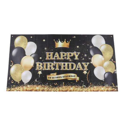 Happy Birthday Backdrop Banner Black and Gold Sign Poster Large Glitter Balloons Birthday Party Decoration V1294-YM0523-3115220044411