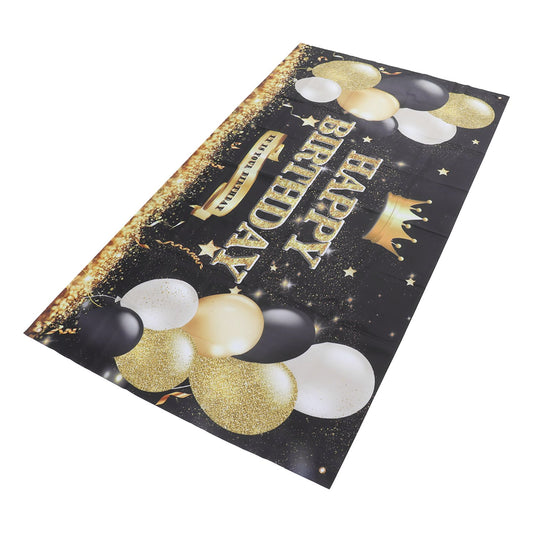 Happy Birthday Backdrop Banner Black and Gold Sign Poster Large Glitter Balloons Birthday Party Decoration V1294-YM0523-3115220044411