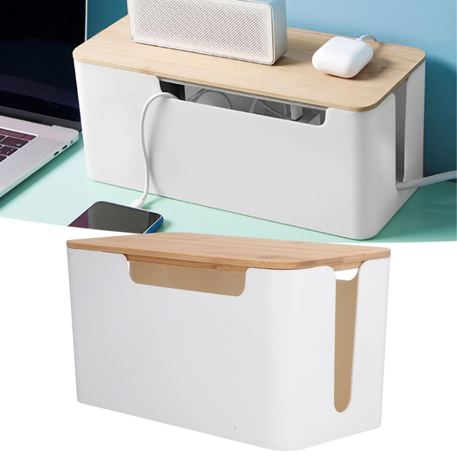 Cable Box Small Cable Management Box with A Wooden Lid for Cord Hider TV Wires Routers Computers Wires Home V1294-YM0523-3116210069211