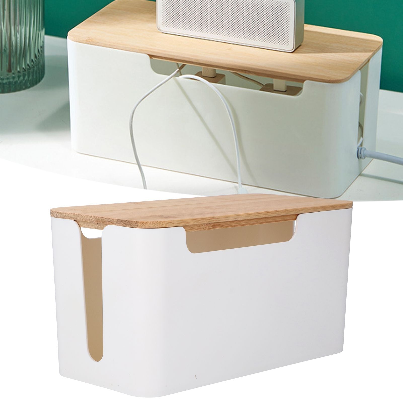 Cable Box Small Cable Management Box with A Wooden Lid for Cord Hider TV Wires Routers Computers Wires Home V1294-YM0523-3116210069211