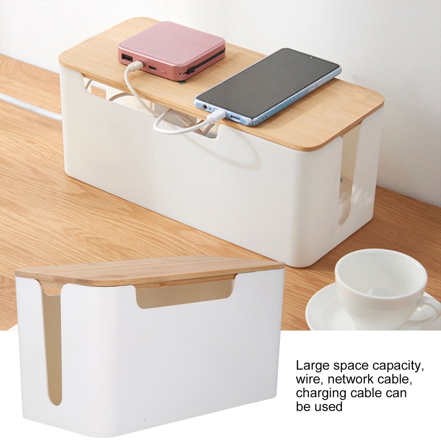Cable Box Small Cable Management Box with A Wooden Lid for Cord Hider TV Wires Routers Computers Wires Home V1294-YM0523-3116210069211