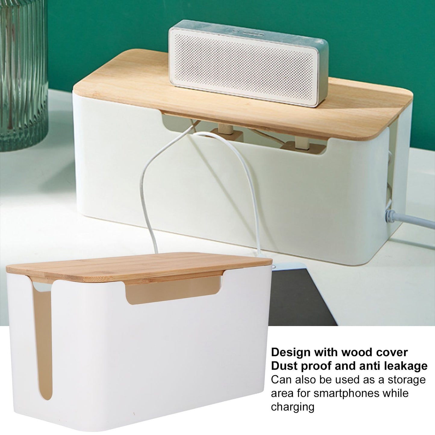 Cable Box Small Cable Management Box with A Wooden Lid for Cord Hider TV Wires Routers Computers Wires Home V1294-YM0523-3116210069211