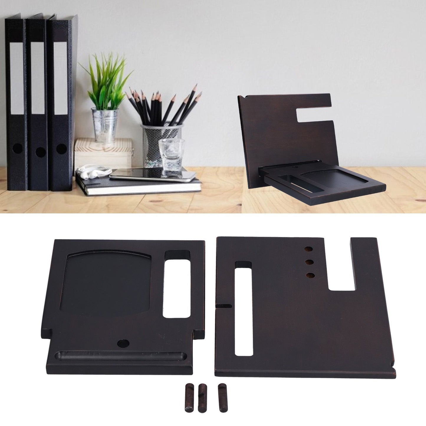 Wooden Mobile Phone Base Multifunctional Keychain Holder Storage Rack for Home Office V1294-YM0523-3116210069511