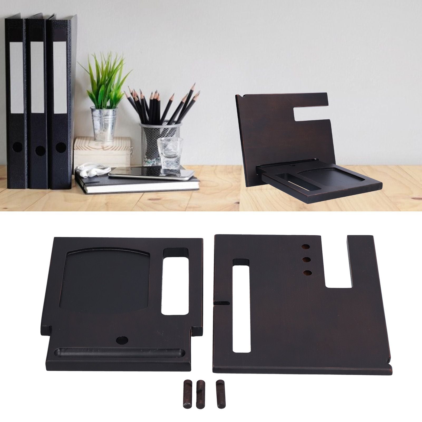 Wooden Mobile Phone Base Multifunctional Keychain Holder Storage Rack for Home Office V1294-YM0523-3116210069511