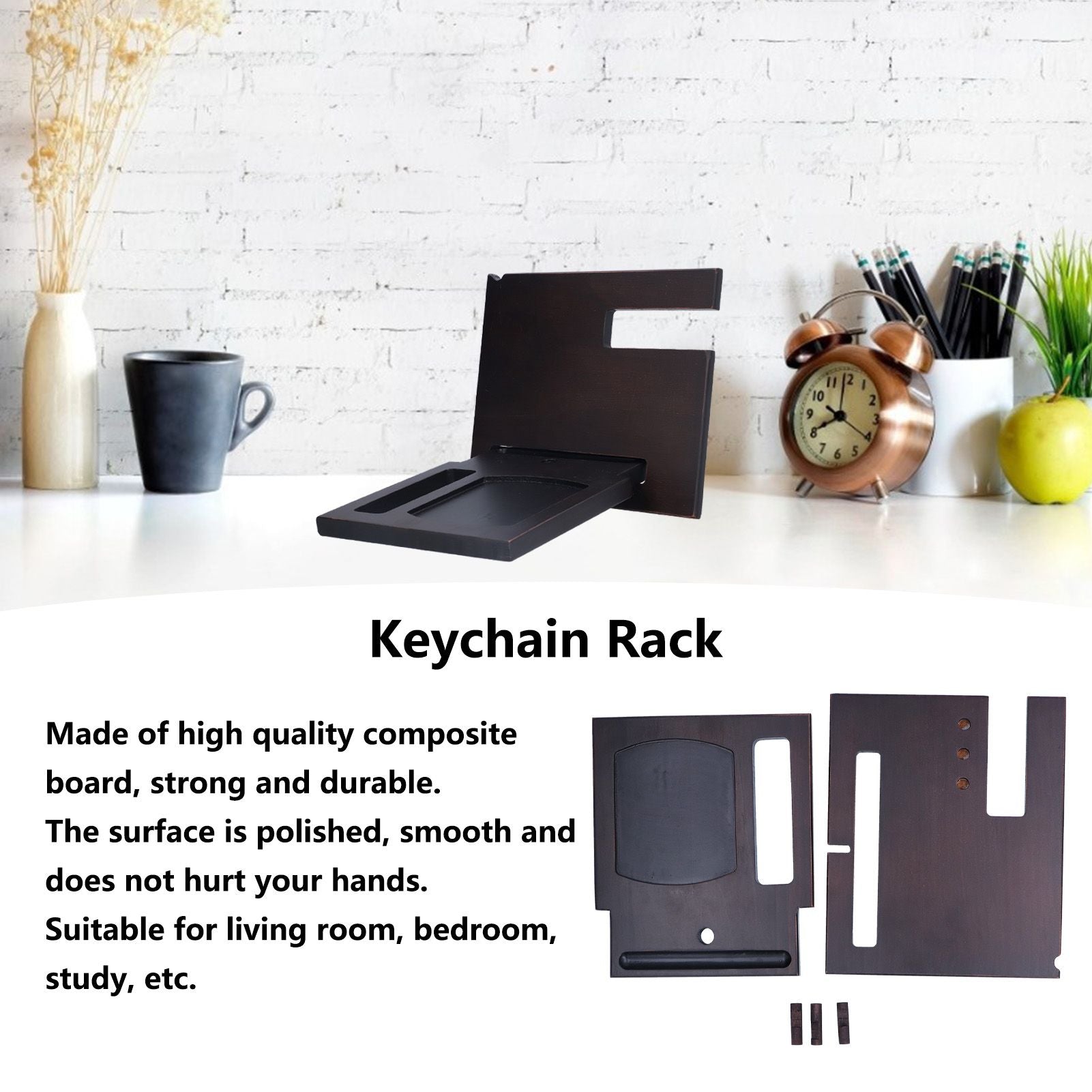 Wooden Mobile Phone Base Multifunctional Keychain Holder Storage Rack for Home Office V1294-YM0523-3116210069511