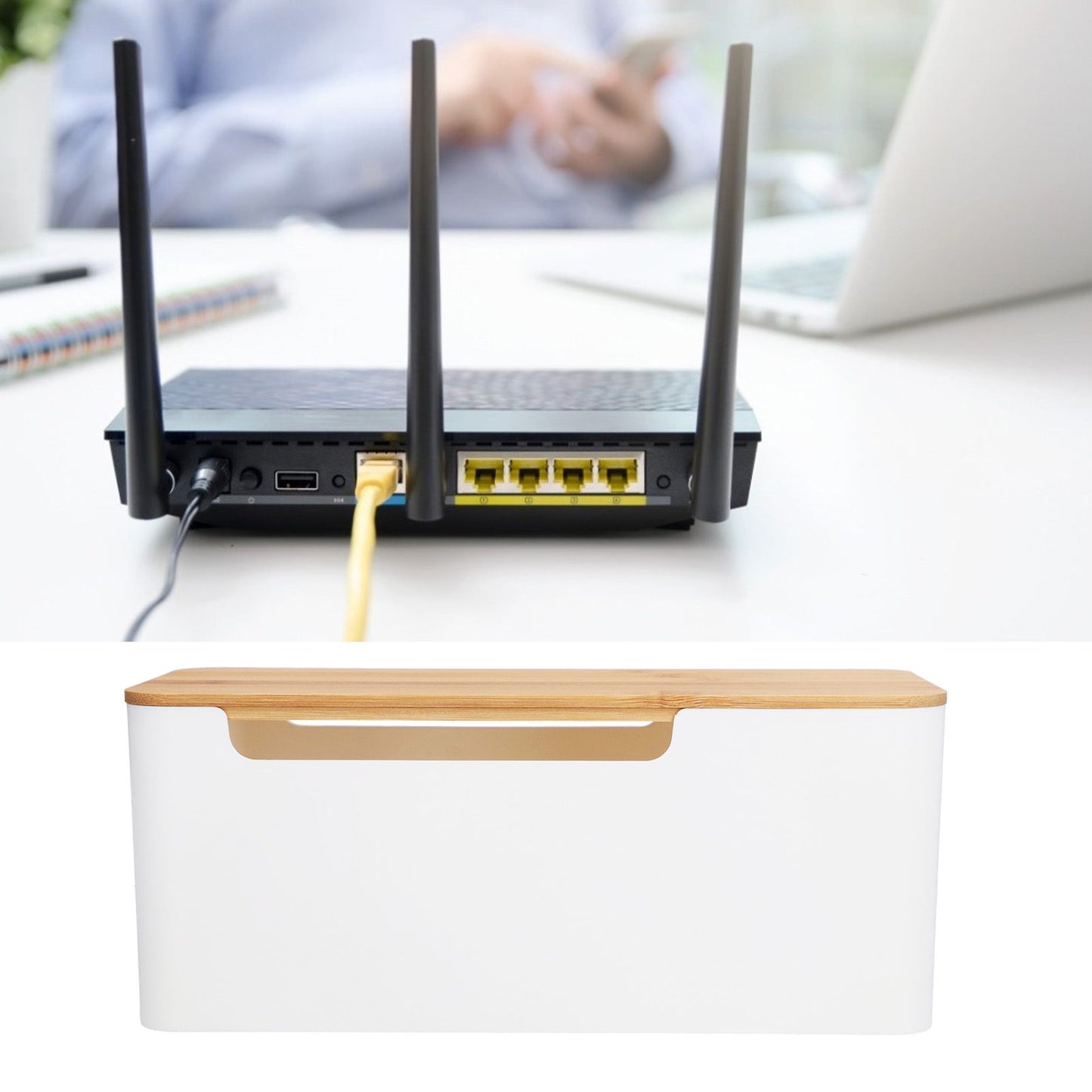 Cable Management Box Stylish Extension Socket Cord Organizer Box with Cover for Router Desk Power Strip V1294-YM0523-3116210069711