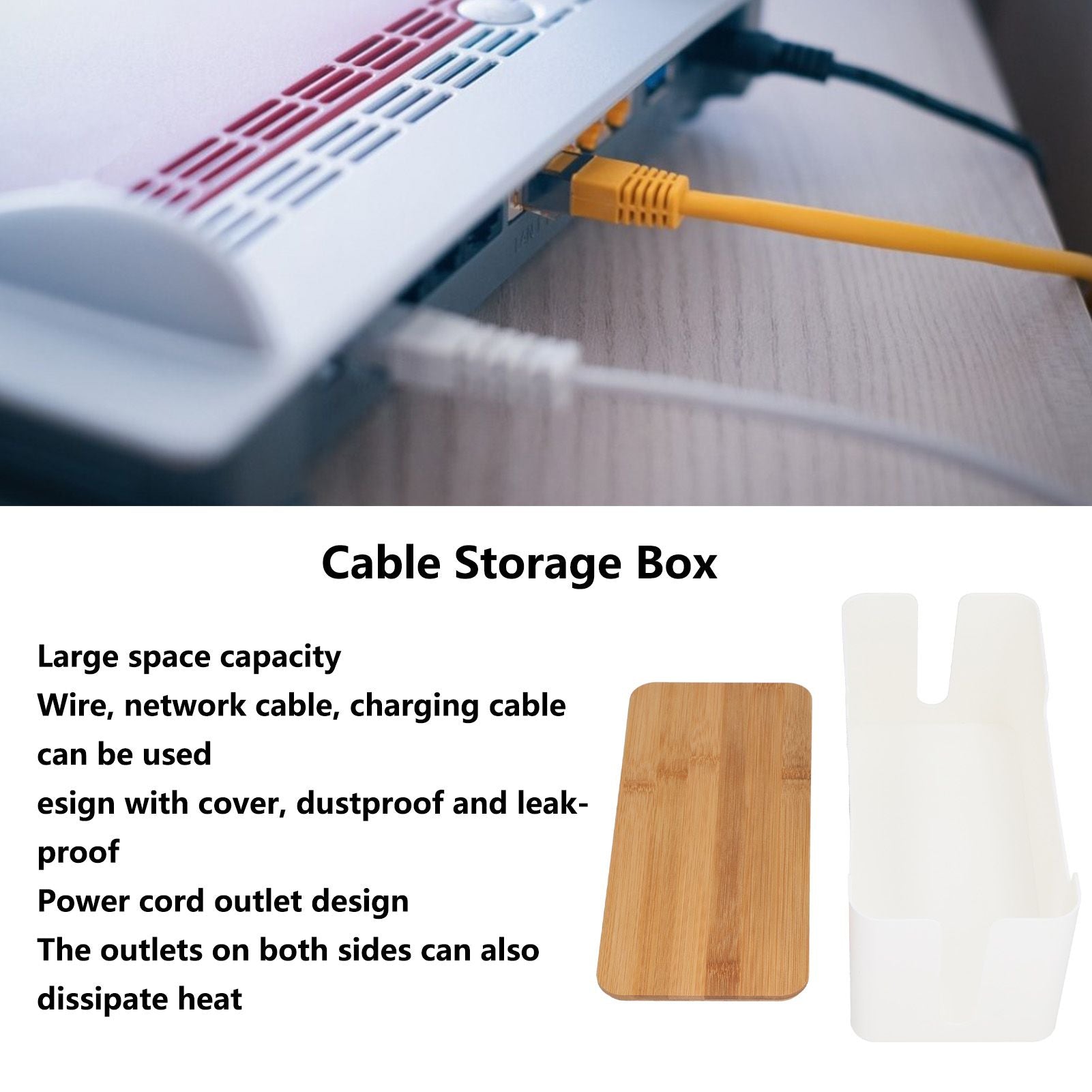 Cable Management Box Stylish Extension Socket Cord Organizer Box with Cover for Router Desk Power Strip V1294-YM0523-3116210069711