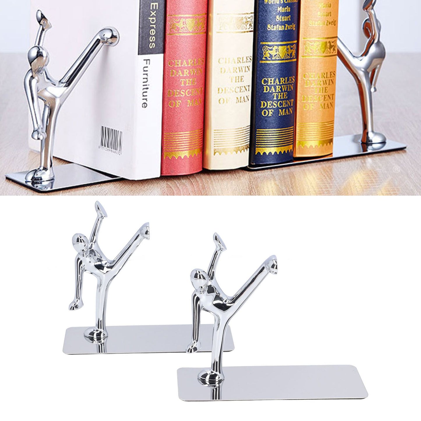 2Pcs Metal Book Ends Unique Men Design Simple Fashionable Decorative Bookends for Home Office Bar Restaurant V1294-YM0523-3116220000511