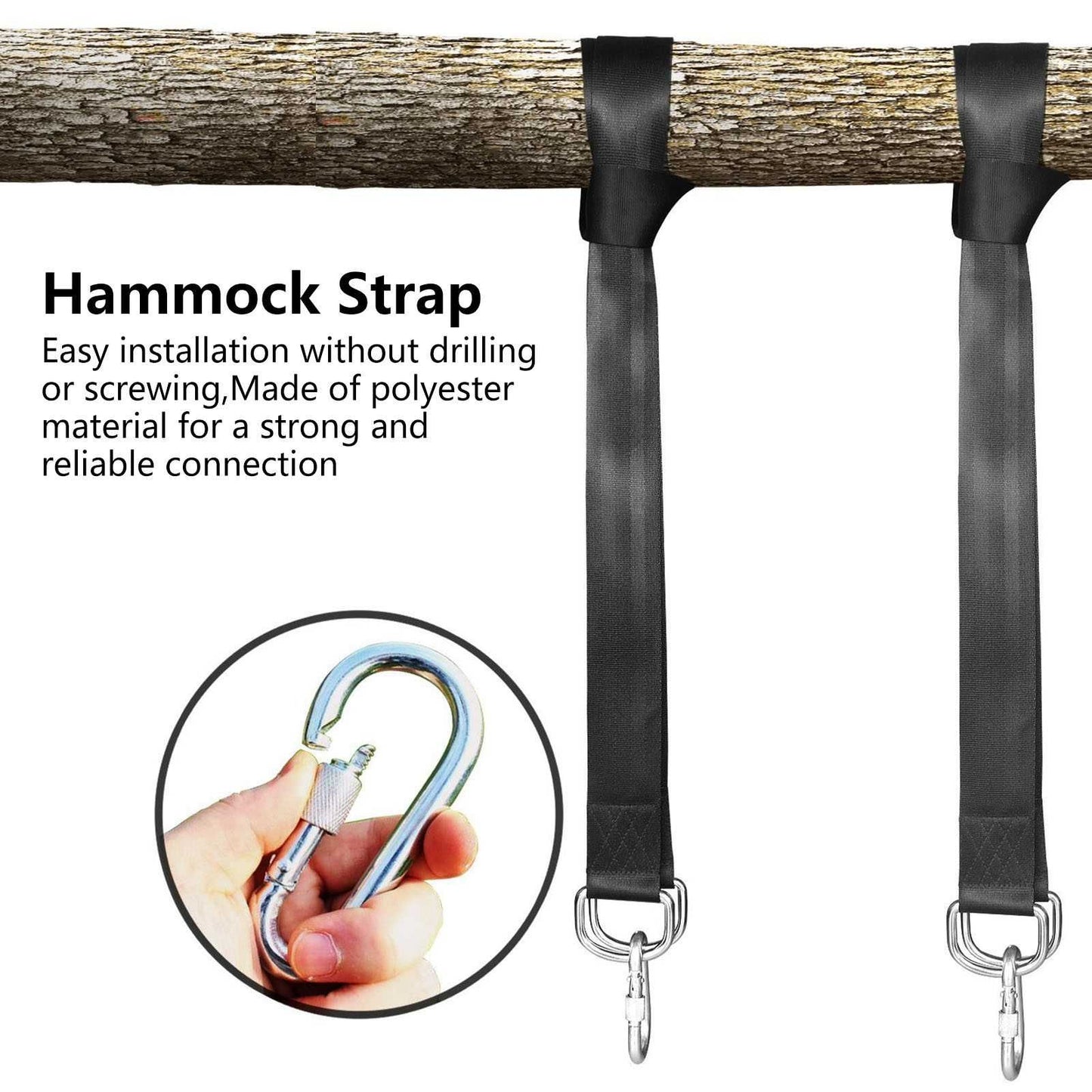 1.53M Tree Swing Hanging Strap Adjustable Heavy Duty Polyester Hammock Strap with Carabiner for Outdoor Garden V1294-YM0523-3116220001511