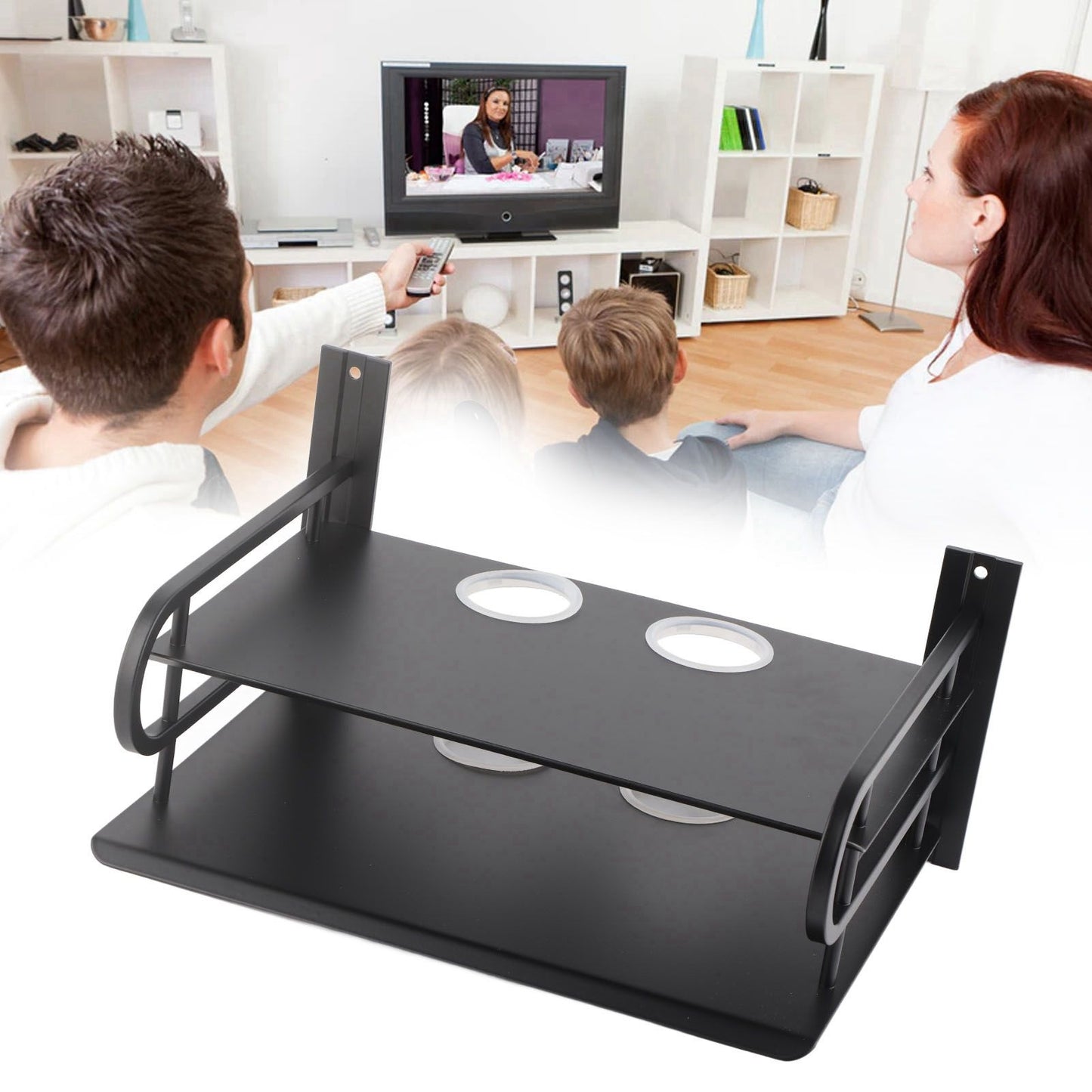 Double Layer Floating Wall Shelf TV Box Shelf Wall Mounted Router DVD Cable Box Shelf for Household V1294-YM0523-3116220002711