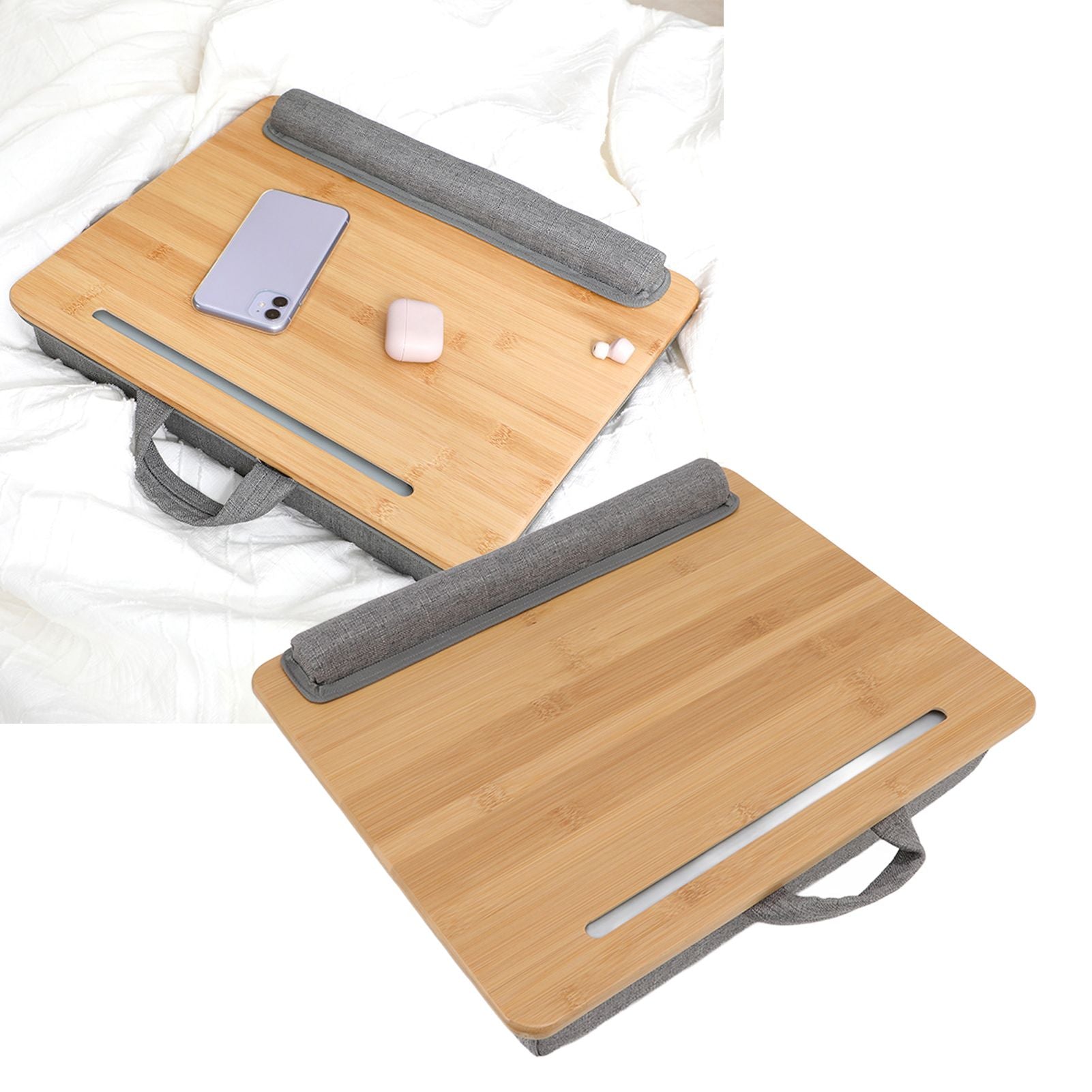 Laptop Table Multifunction Bamboo Lap Desk Bed Tray with Cushion for Reading Writing Playing V1294-YM0523-3116220004111