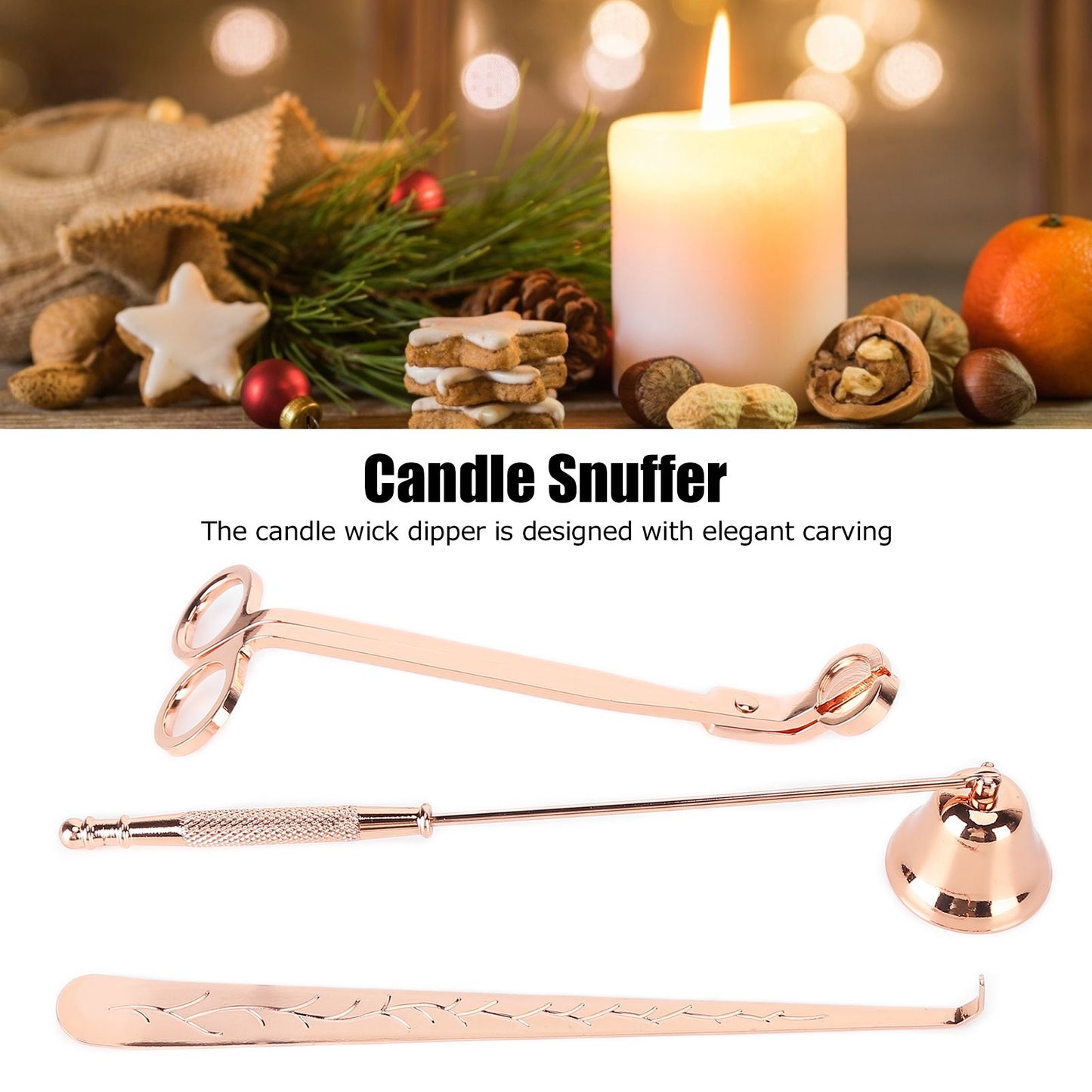3PCS Candle Accessory Set Candle Wick Trimmer Cutter Snuffer Extinguisher Wick Dipper Gift SuppliesRose Gold V1294-YM0523-3117210129411