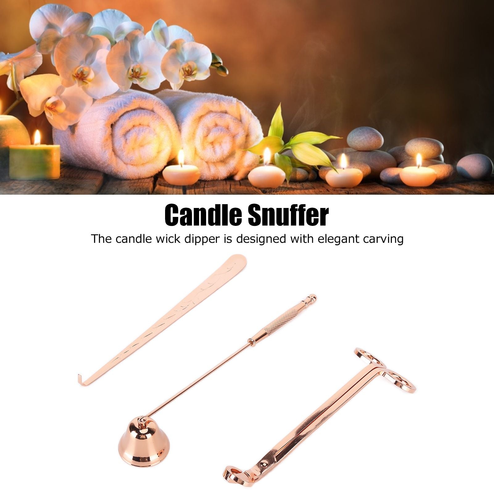 3PCS Candle Accessory Set Candle Wick Trimmer Cutter Snuffer Extinguisher Wick Dipper Gift SuppliesRose Gold V1294-YM0523-3117210129411