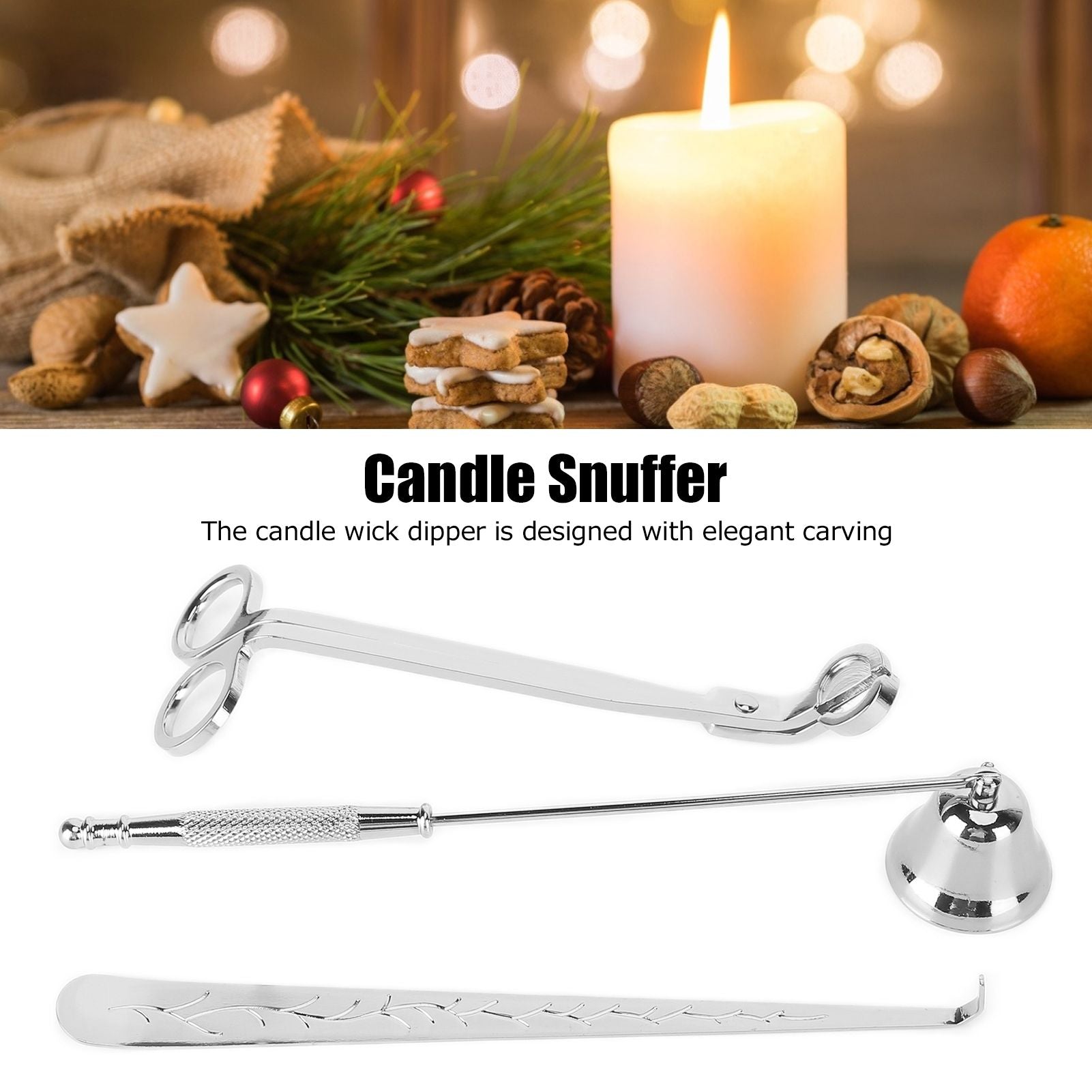 3PCS Candle Accessory Set Candle Wick Trimmer Cutter Snuffer Extinguisher Wick Dipper Gift SuppliesSilver V1294-YM0523-3117210129412
