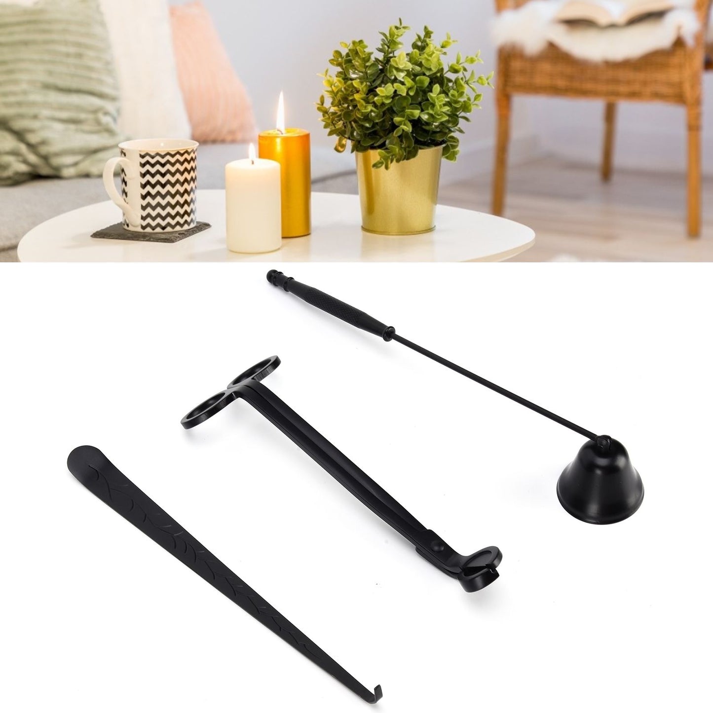 3PCS Candle Accessory Set Candle Wick Trimmer Cutter Snuffer Extinguisher Wick Dipper Gift SuppliesBlack V1294-YM0523-3117210129413