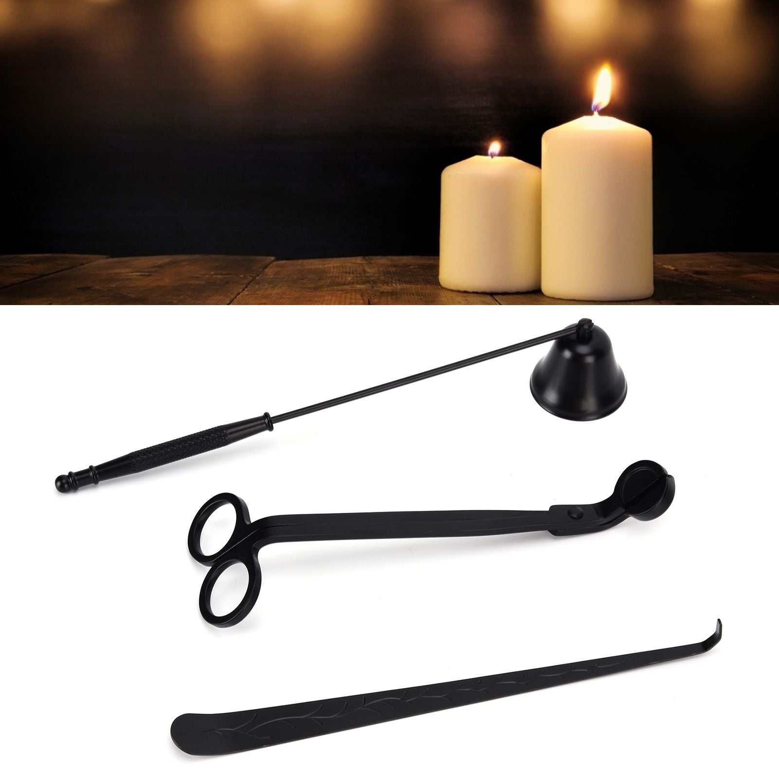 3PCS Candle Accessory Set Candle Wick Trimmer Cutter Snuffer Extinguisher Wick Dipper Gift SuppliesBlack V1294-YM0523-3117210129413