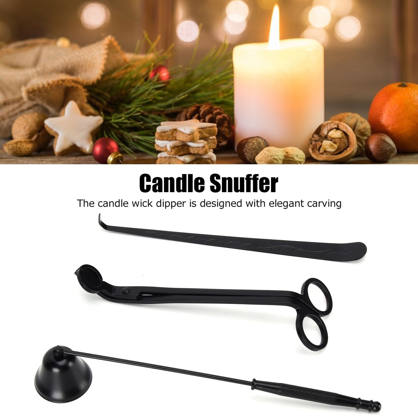 3PCS Candle Accessory Set Candle Wick Trimmer Cutter Snuffer Extinguisher Wick Dipper Gift SuppliesBlack V1294-YM0523-3117210129413