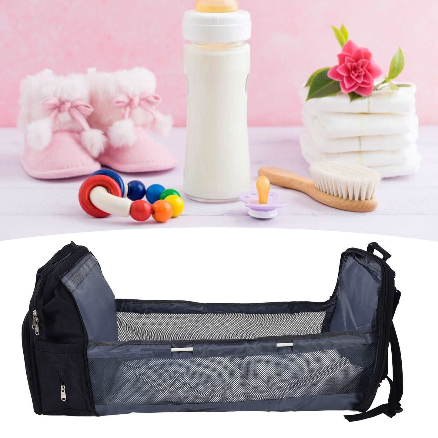 Backpack Multifunctional Foldable Large Capacity Baby Diaper Storage Bag for TravelBlack V1294-YM0523-3117210159811