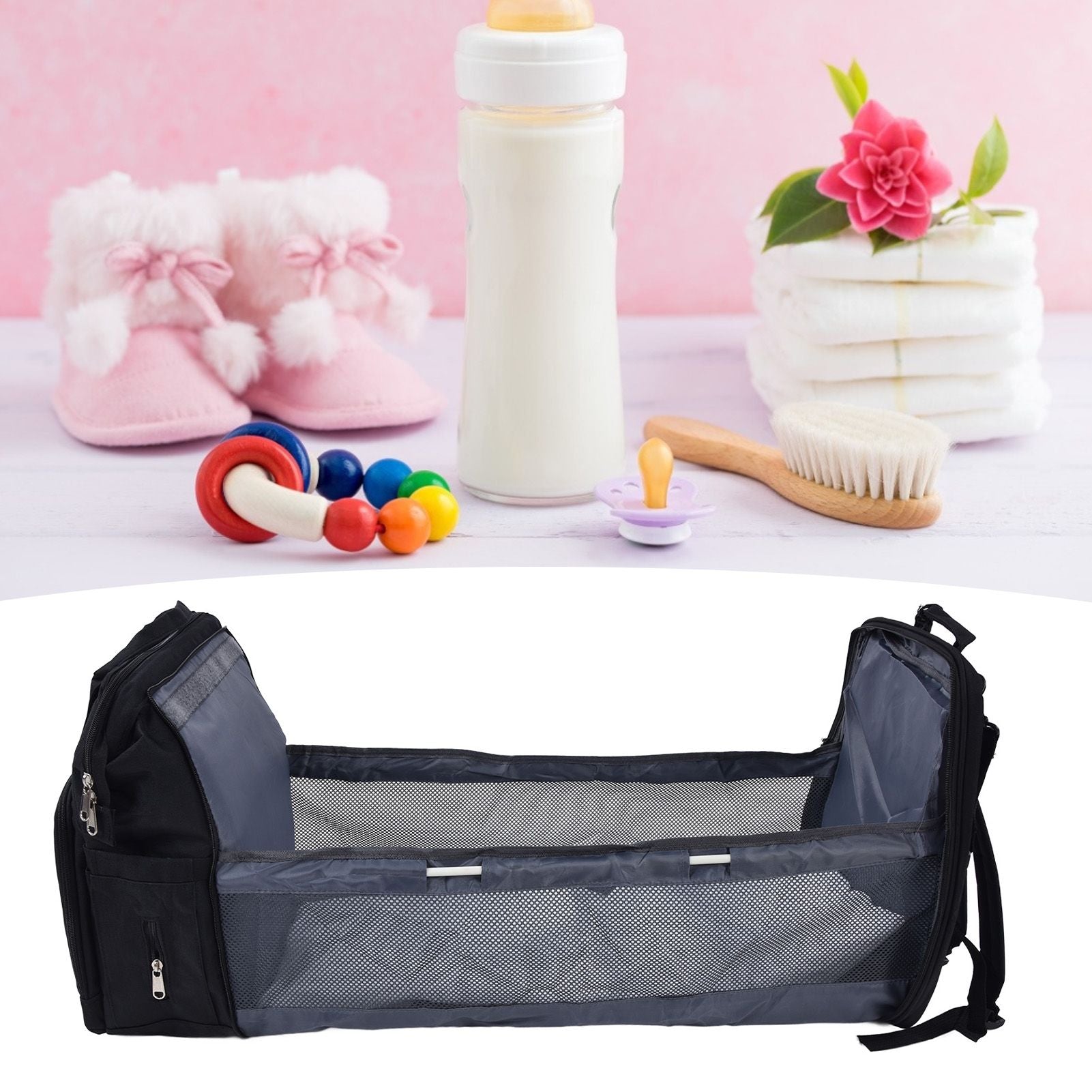 Backpack Multifunctional Foldable Large Capacity Baby Diaper Storage Bag for TravelBlack V1294-YM0523-3117210159811