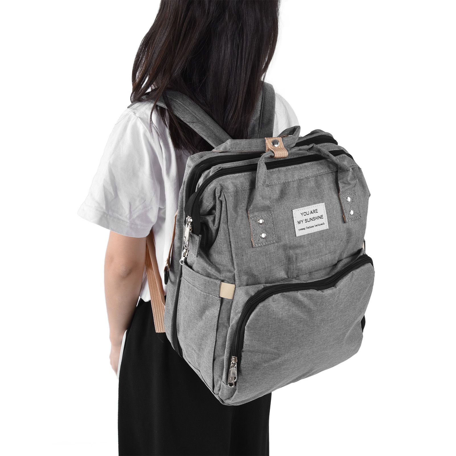Backpack Multifunctional Foldable Large Capacity Baby Diaper Storage Bag for TravelLight Grey V1294-YM0523-3117210159812