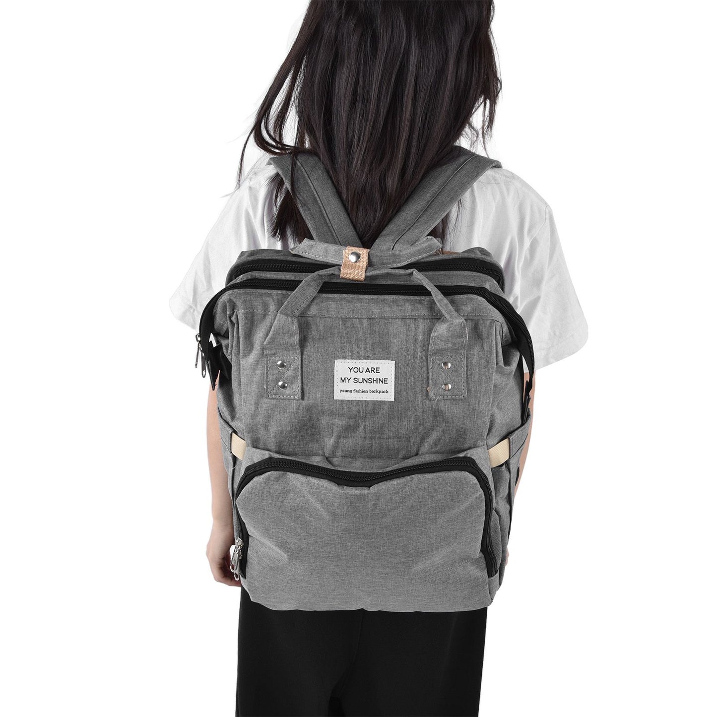 Backpack Multifunctional Foldable Large Capacity Baby Diaper Storage Bag for TravelLight Grey V1294-YM0523-3117210159812