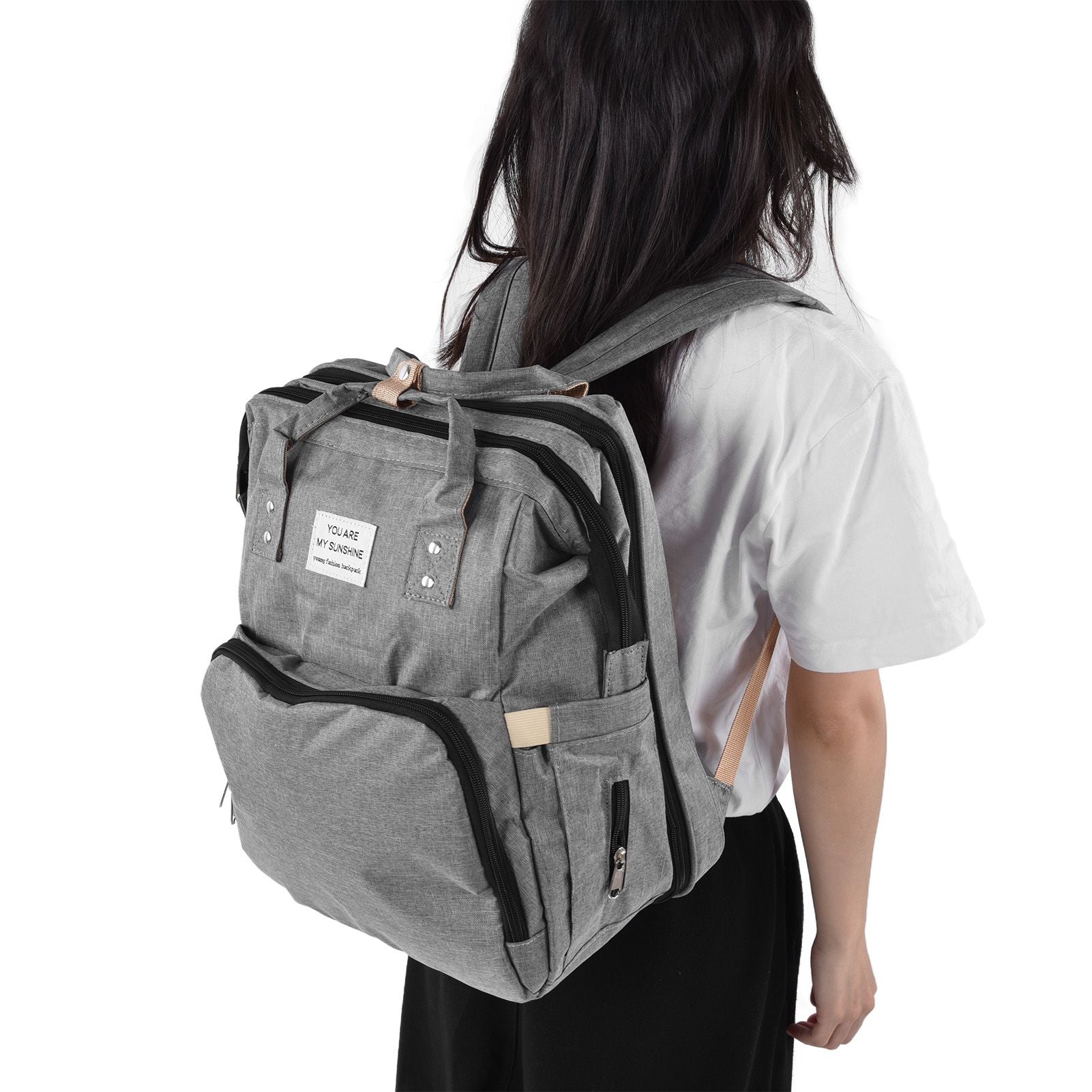 Backpack Multifunctional Foldable Large Capacity Baby Diaper Storage Bag for TravelLight Grey V1294-YM0523-3117210159812