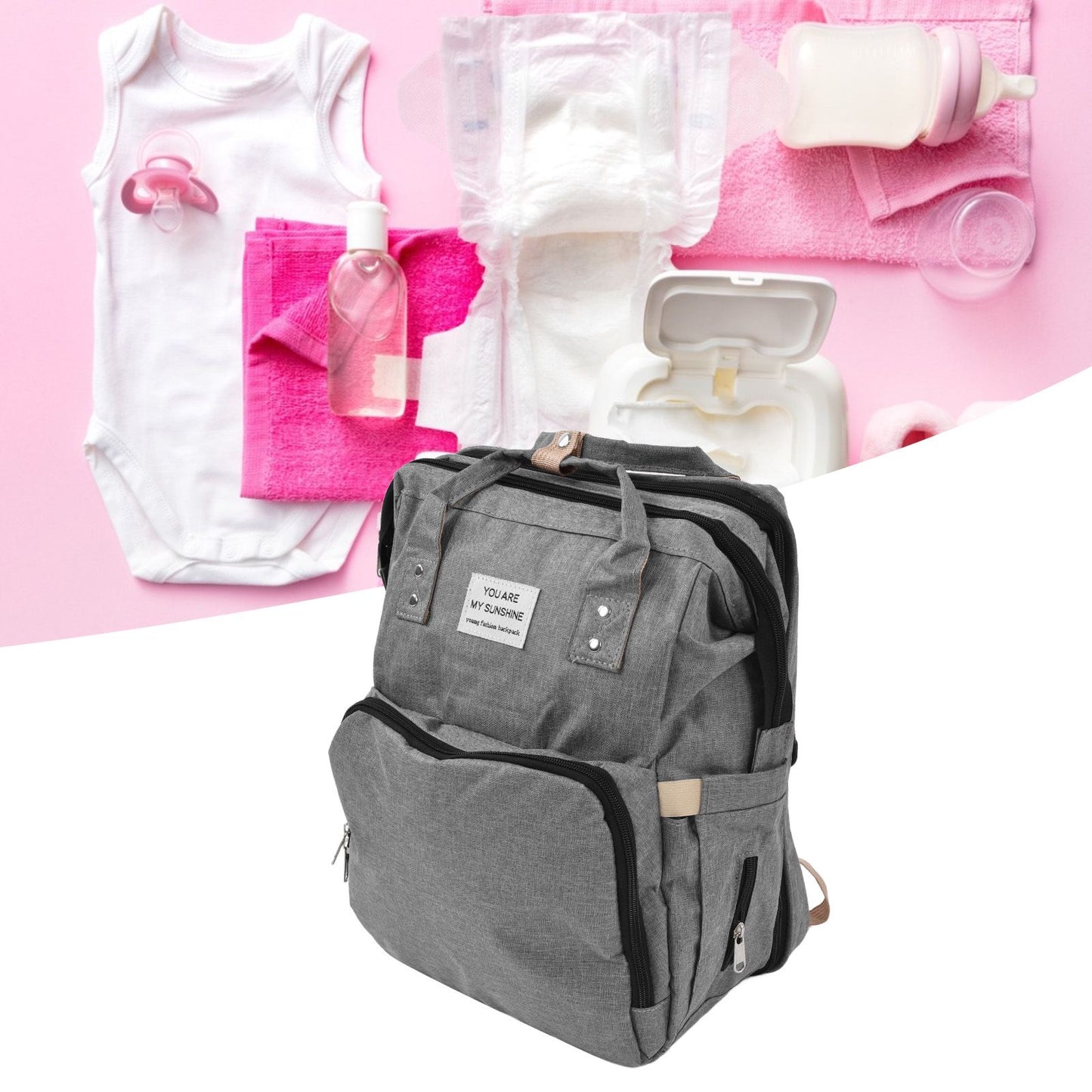 Backpack Multifunctional Foldable Large Capacity Baby Diaper Storage Bag for TravelLight Grey V1294-YM0523-3117210159812