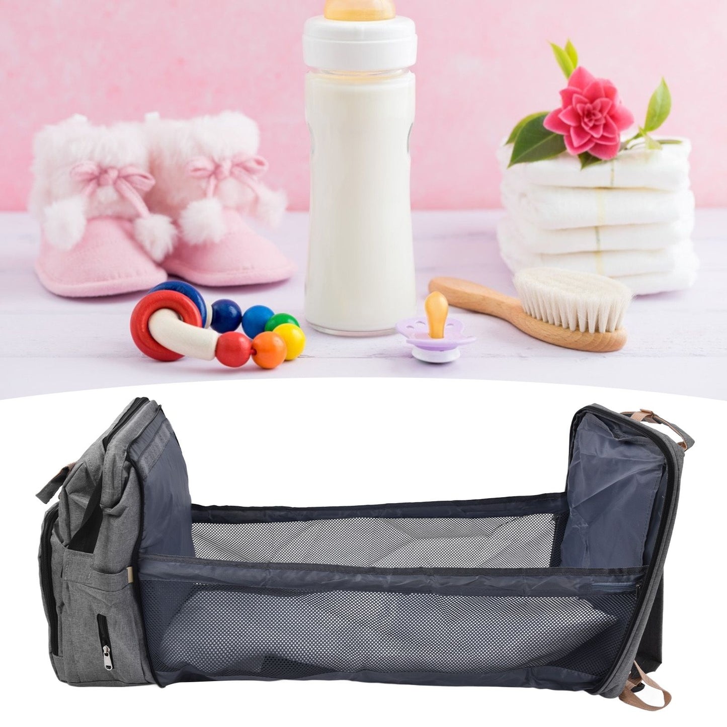 Backpack Multifunctional Foldable Large Capacity Baby Diaper Storage Bag for TravelLight Grey V1294-YM0523-3117210159812