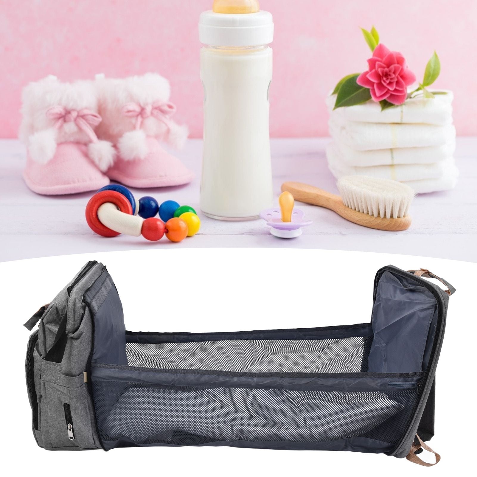Backpack Multifunctional Foldable Large Capacity Baby Diaper Storage Bag for TravelLight Grey V1294-YM0523-3117210159812