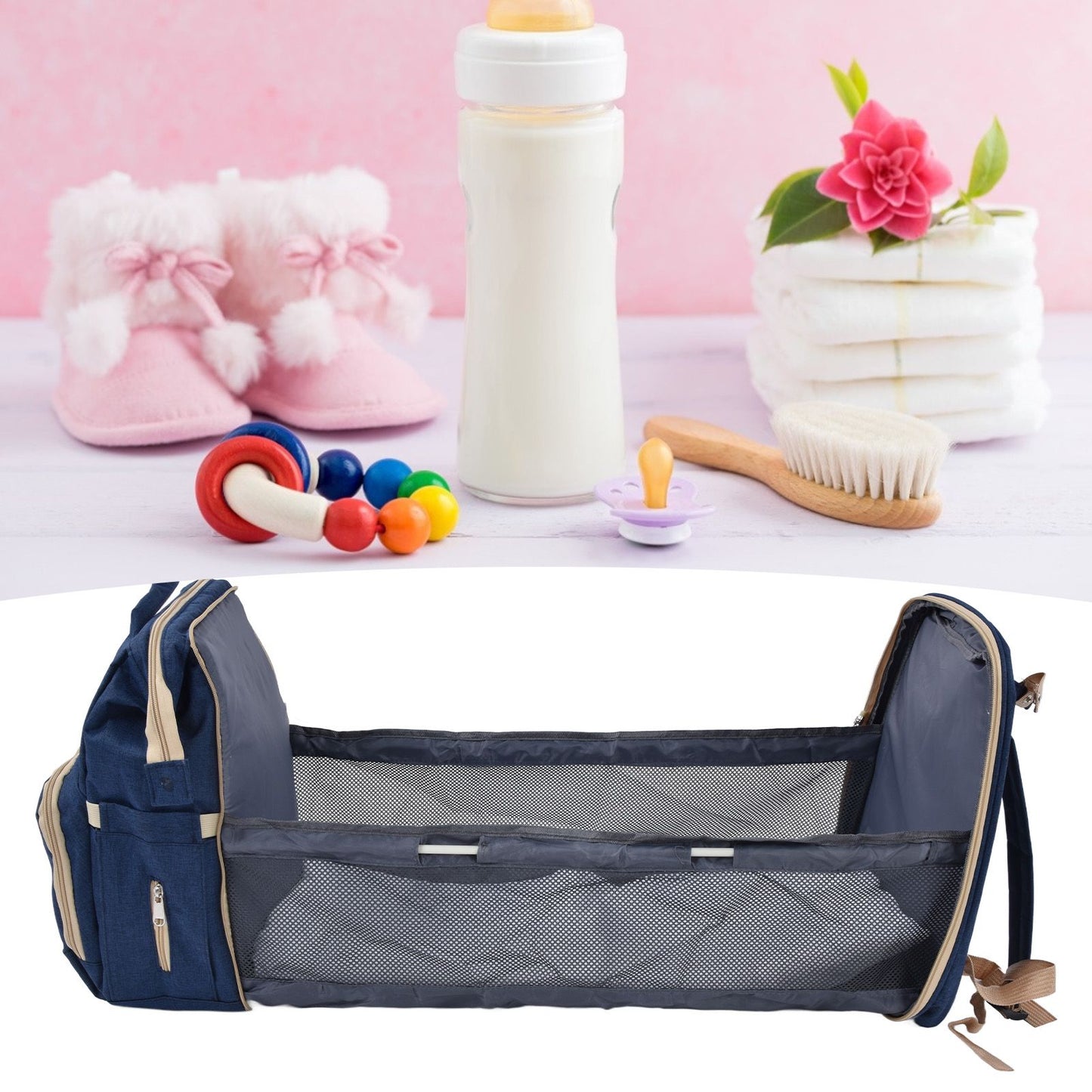 Backpack Multifunctional Foldable Large Capacity Baby Diaper Storage Bag for TravelDark Blue V1294-YM0523-3117210159813