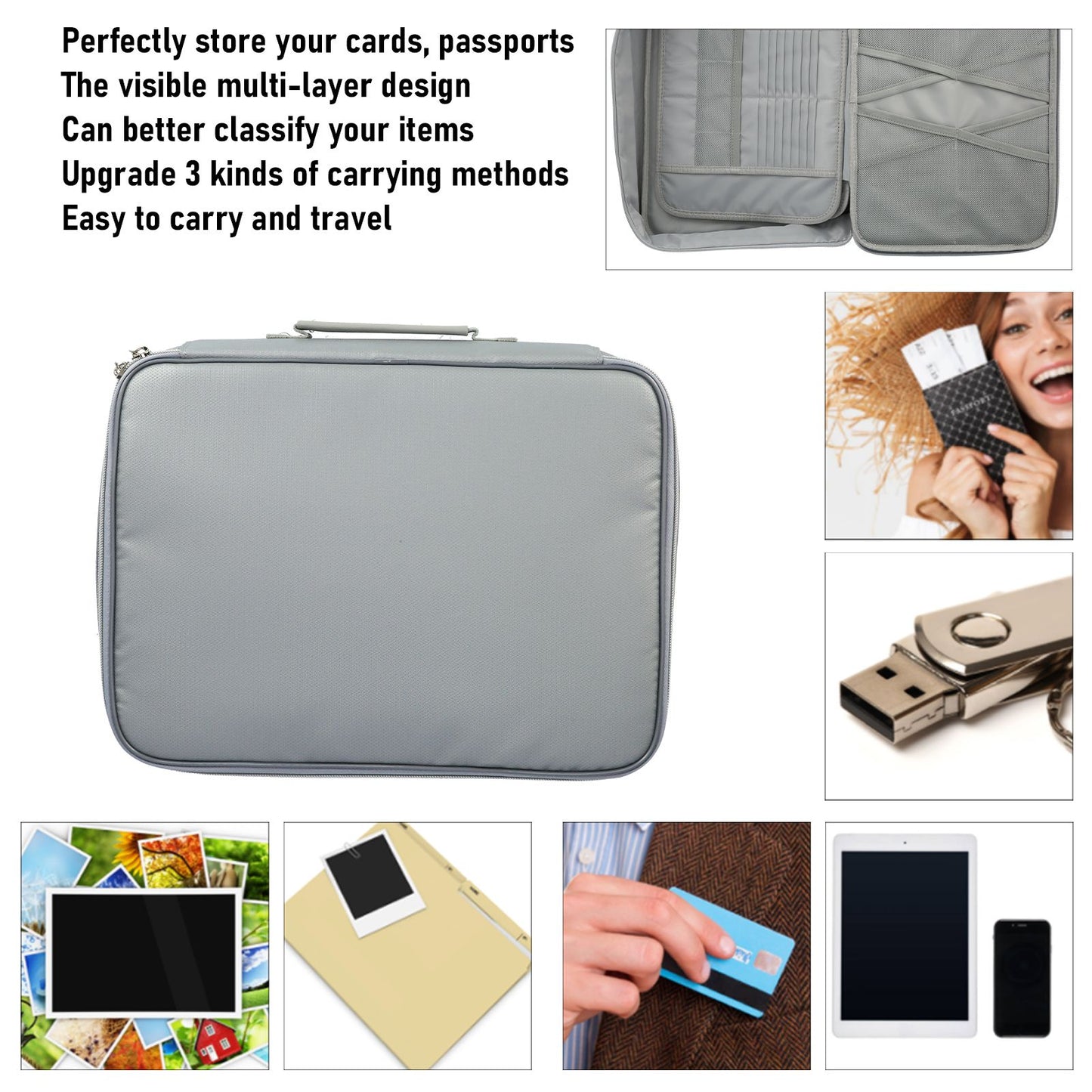 Document Bag Fireproof Waterproof Portable Large Size Multi Layer File Organizer for Home and TravelSilver V1294-YM0523-3117210169911