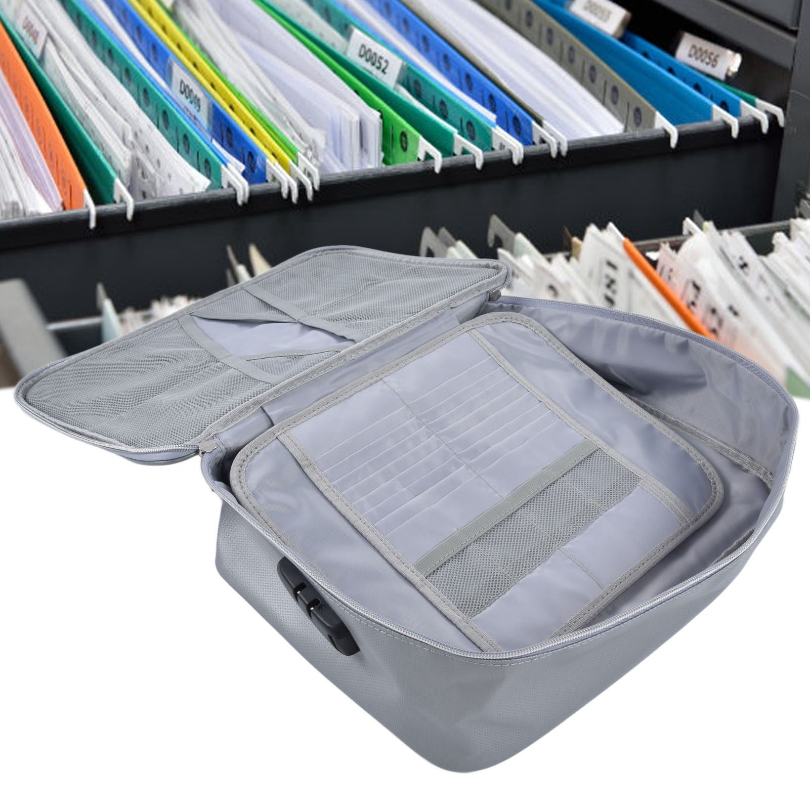 Fireproof Document Bag Pouch Portable File Safe Organizer Large Capacity Storage Box Case with LockSilver V1294-YM0523-3117210177312