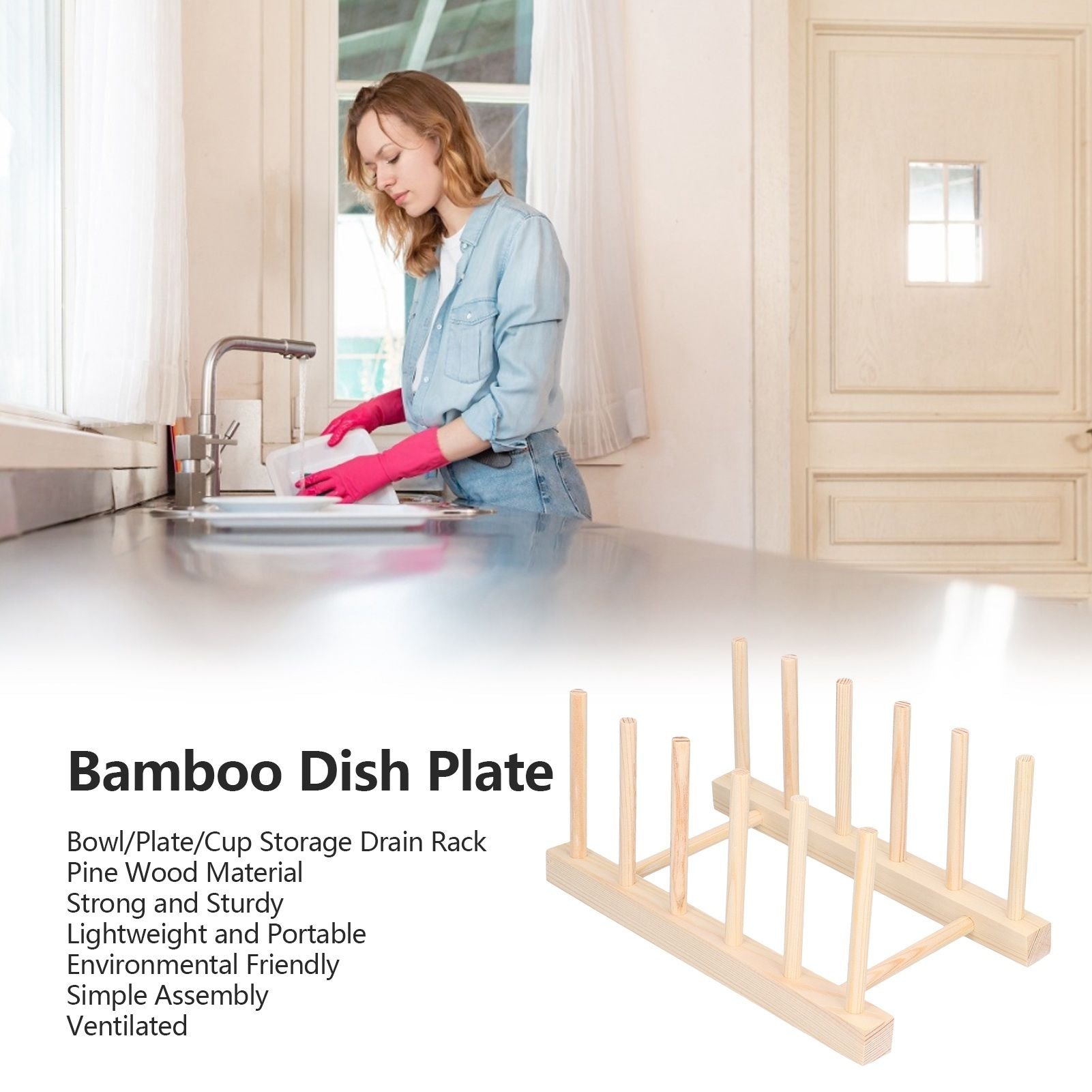 Bamboo Dish Plate Lightweight Portable Environmental Friendly Durable Pine Wood Dish Rack5 Grids 23cm V1294-YM0523-3117210180511