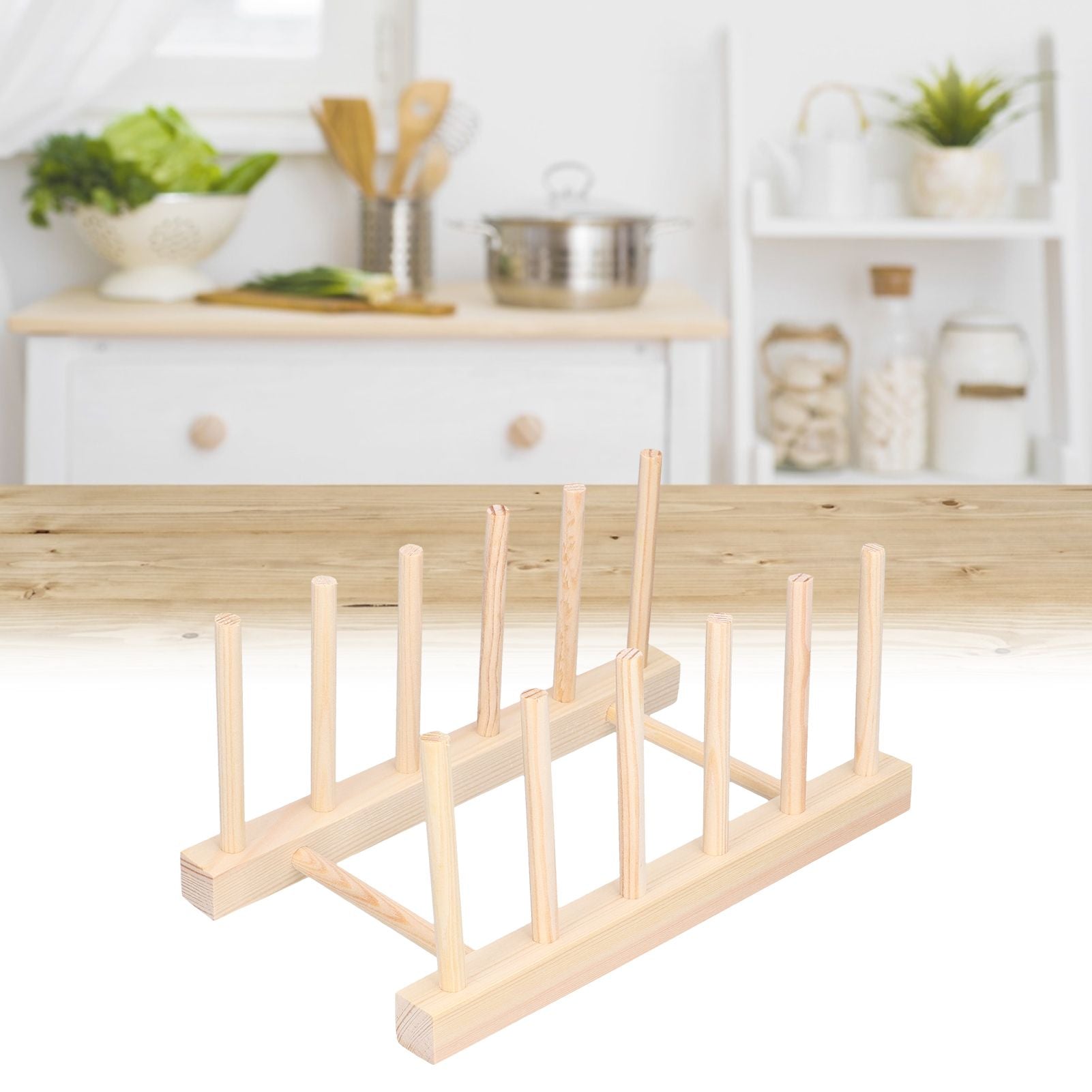 Bamboo Dish Plate Lightweight Portable Environmental Friendly Durable Pine Wood Dish Rack5 Grids 28cm V1294-YM0523-3117210180512