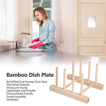 Bamboo Dish Plate Lightweight Portable Environmental Friendly Durable Pine Wood Dish Rack3 Grids 18cm V1294-YM0523-3117210180513