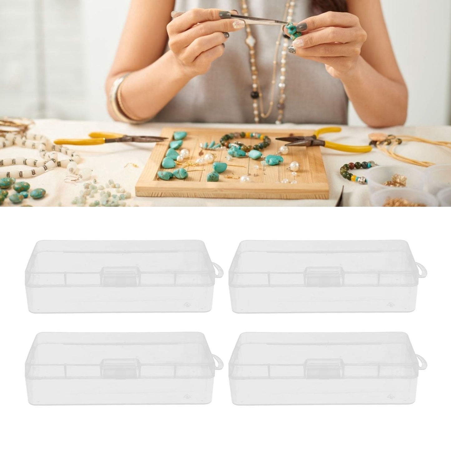 Transparent Storage Box Clear Plastic Container with Hinged Cover for Small ObjectsCrafts Beads Jewelry V1294-YM0523-3117210182811