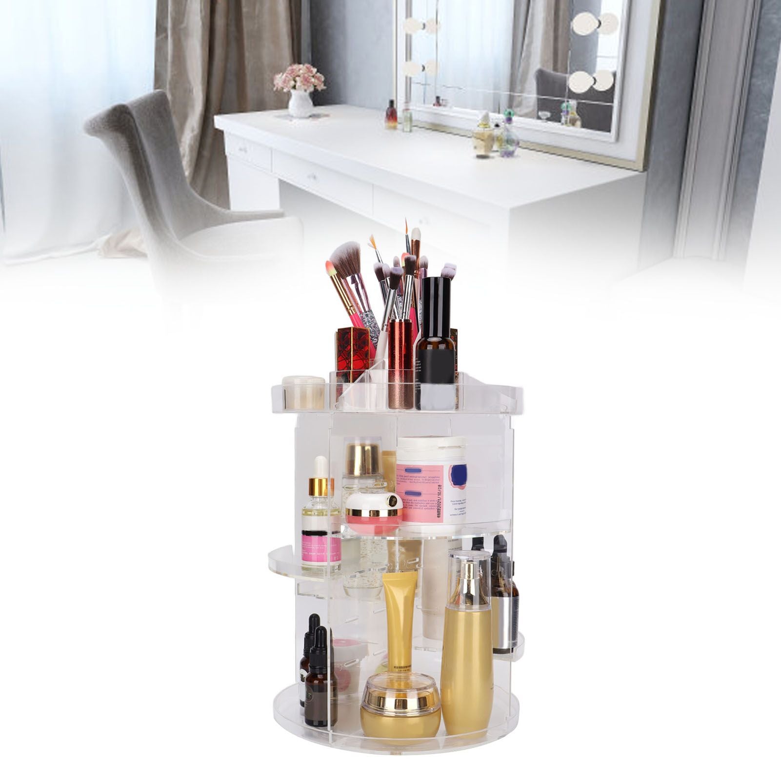 Makeup Organizer 360 Degree Rotation Cosmetic Storage Box Large Capacity Acrylic Jewelry Storage Rack V1294-YM0523-3117210193811
