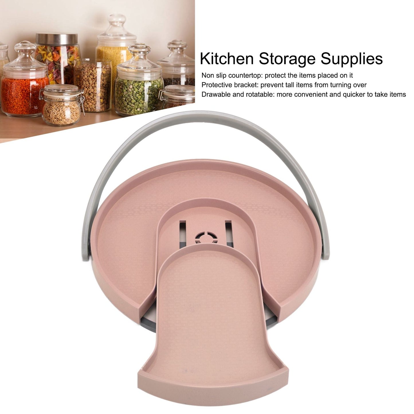 Kitchen Storage Turntable Non Skid Kitchen Spice Beverage Pull Out Organizer Rack for Kitchen Cabinets V1294-YM0523-3117210195614