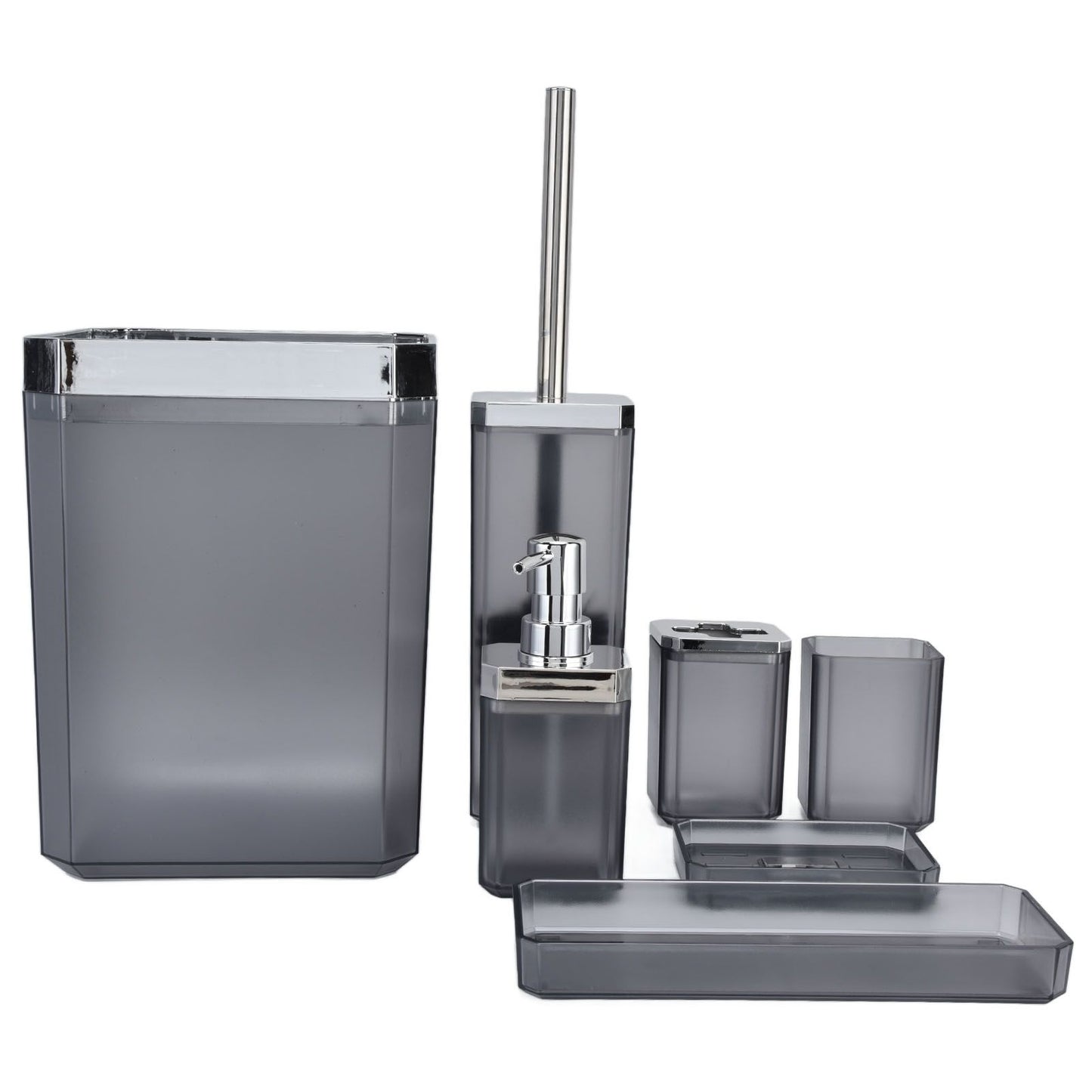 7Pcs/Set Plastic Bathroom Accessory Grey Toothbrush Holder Soap Tray Kit for Home Hotel V1294-YM0523-3117210196311