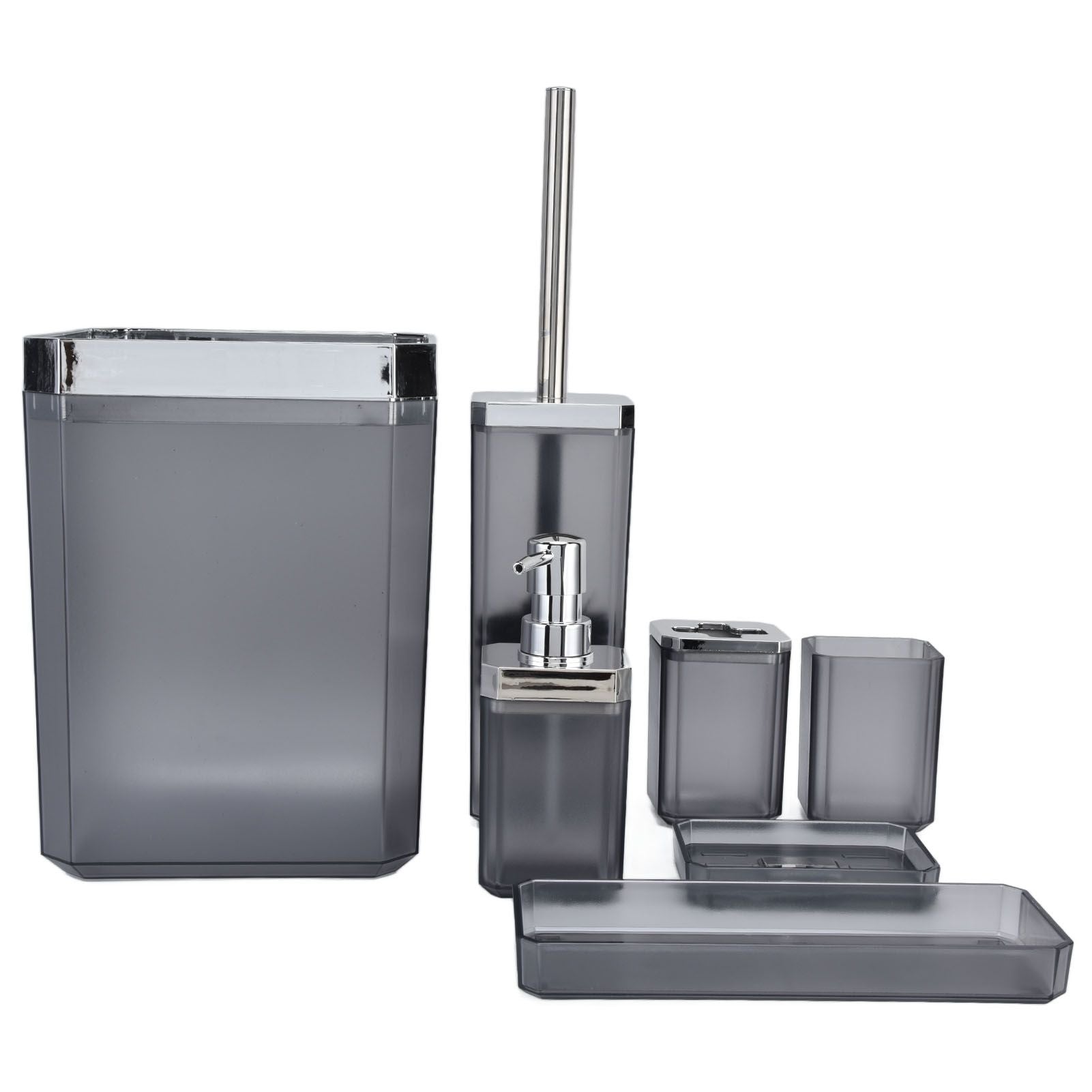7Pcs/Set Plastic Bathroom Accessory Grey Toothbrush Holder Soap Tray Kit for Home Hotel V1294-YM0523-3117210196311