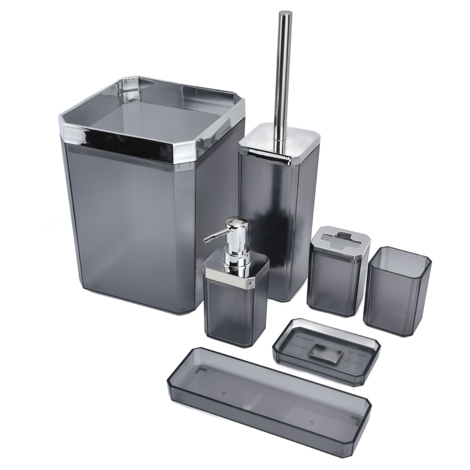 7Pcs/Set Plastic Bathroom Accessory Grey Toothbrush Holder Soap Tray Kit for Home Hotel V1294-YM0523-3117210196311