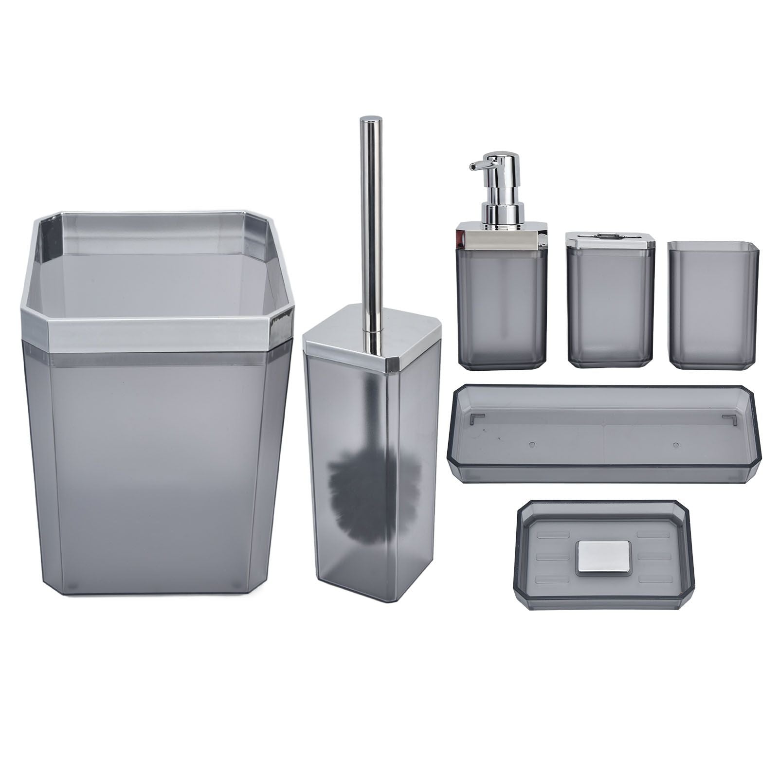 7Pcs/Set Plastic Bathroom Accessory Grey Toothbrush Holder Soap Tray Kit for Home Hotel V1294-YM0523-3117210196311