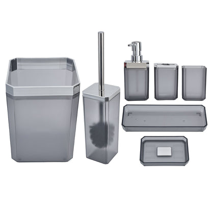 7Pcs/Set Plastic Bathroom Accessory Grey Toothbrush Holder Soap Tray Kit for Home Hotel V1294-YM0523-3117210196311
