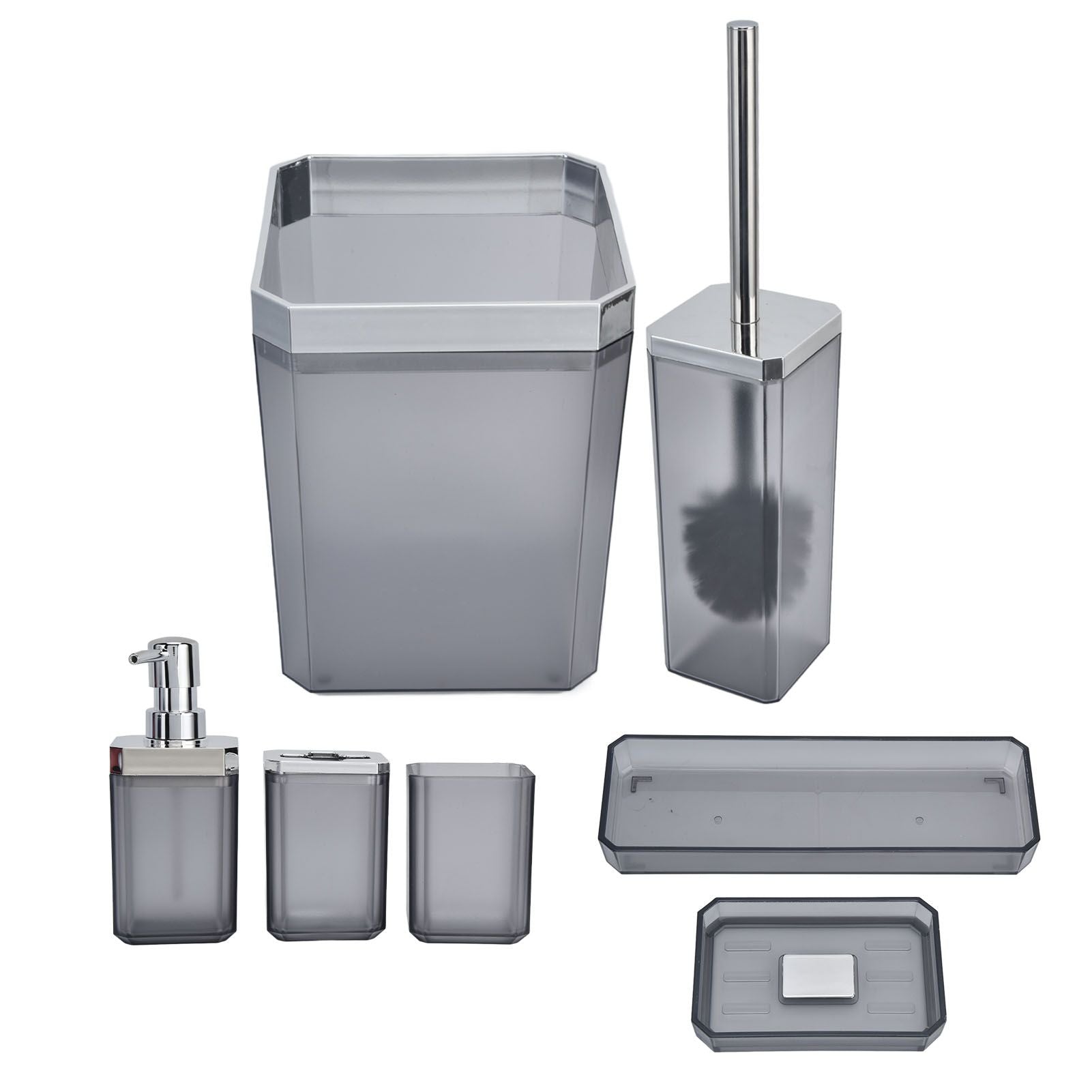 7Pcs/Set Plastic Bathroom Accessory Grey Toothbrush Holder Soap Tray Kit for Home Hotel V1294-YM0523-3117210196311