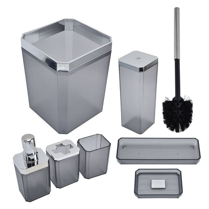 7Pcs/Set Plastic Bathroom Accessory Grey Toothbrush Holder Soap Tray Kit for Home Hotel V1294-YM0523-3117210196311