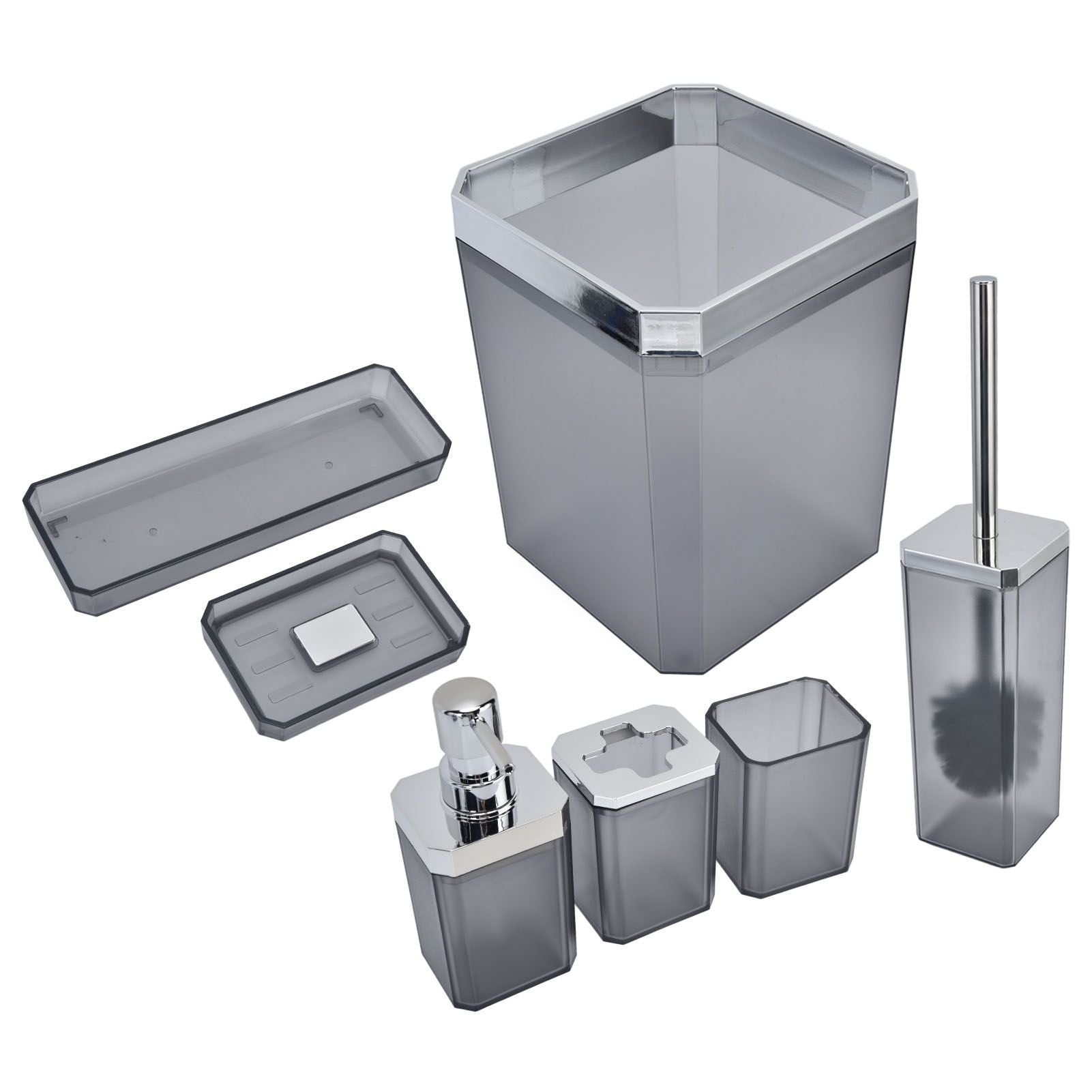 7Pcs/Set Plastic Bathroom Accessory Grey Toothbrush Holder Soap Tray Kit for Home Hotel V1294-YM0523-3117210196311