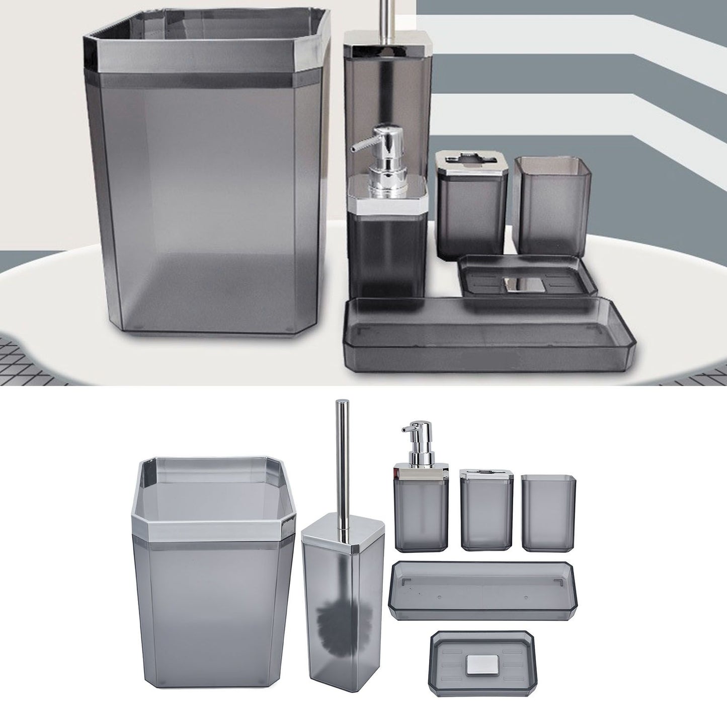 7Pcs/Set Plastic Bathroom Accessory Grey Toothbrush Holder Soap Tray Kit for Home Hotel V1294-YM0523-3117210196311