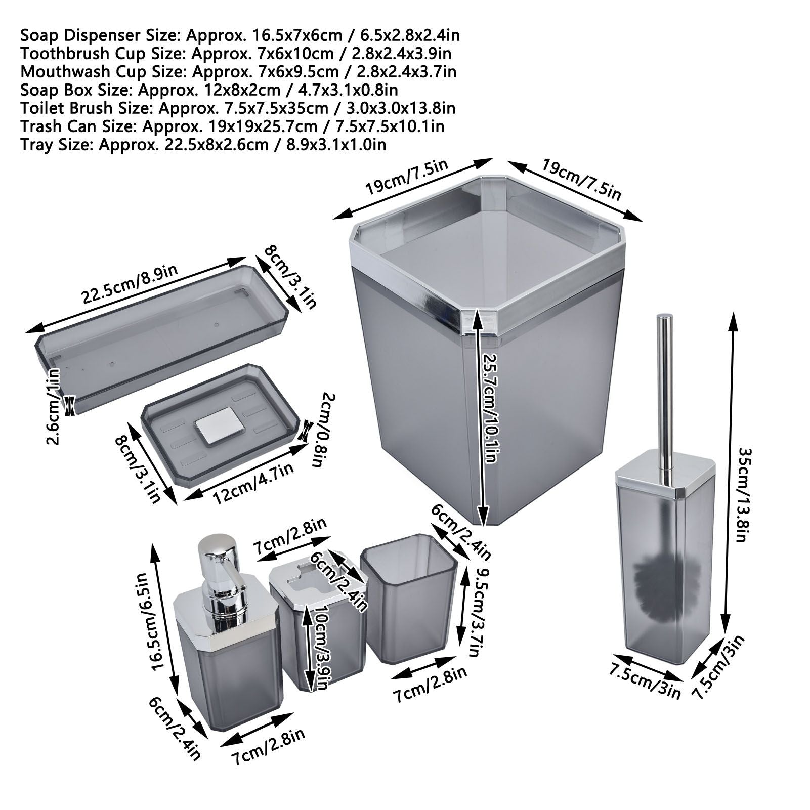 7Pcs/Set Plastic Bathroom Accessory Grey Toothbrush Holder Soap Tray Kit for Home Hotel V1294-YM0523-3117210196311