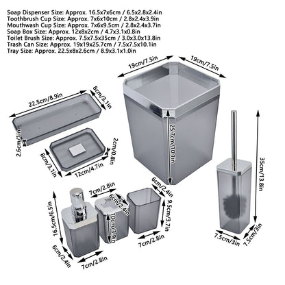7Pcs/Set Plastic Bathroom Accessory Grey Toothbrush Holder Soap Tray Kit for Home Hotel V1294-YM0523-3117210196311