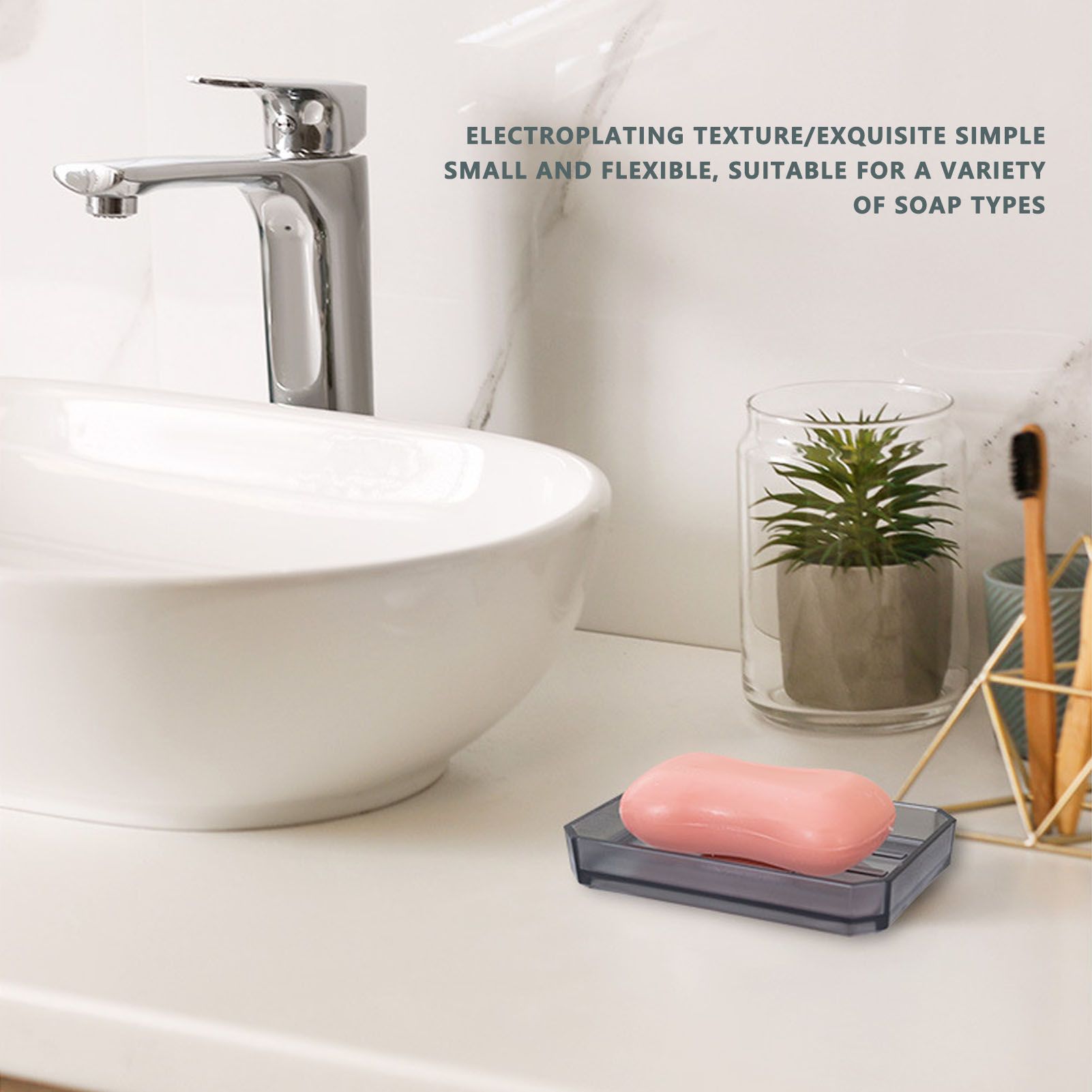 7Pcs/Set Plastic Bathroom Accessory Grey Toothbrush Holder Soap Tray Kit for Home Hotel V1294-YM0523-3117210196311